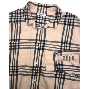 Madewell Women's XXL Oversized Flannel Shirt Button‎ Down Cream Teal Plaid Boho